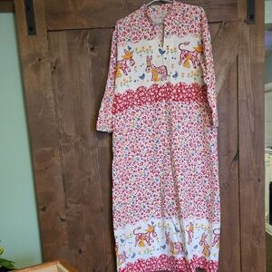 Floral & Animal Print Pink Long Nightgown